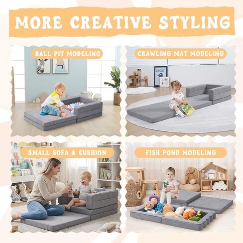 سرير السفر الصغير المحمول | 3 في 1 سرير أريكة قابلة للتحويل قابلة للمكوّلة متسكبة أرضية عالية الكثافة للأطفال ، نابمات قابلة للطي مع حقيبة يد مقاومة للماء ، كرسي أريكة قابلة للطي للتخييم والداخلية والخارجية والرمادية in Kuwait