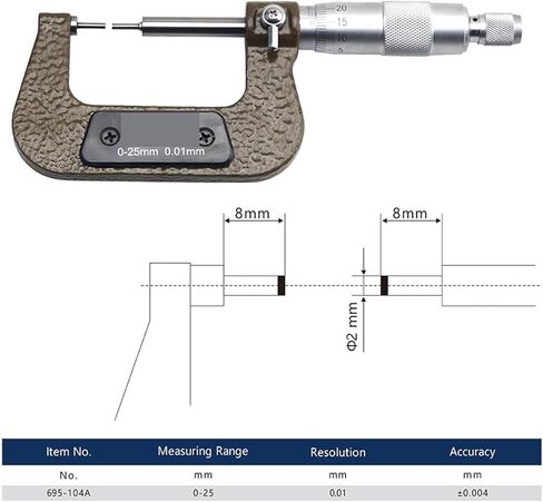 0-25mm Small Head Thin Rod Mechanical Outer Diameter Micrometer Spline Shaft Slot Measuring Tools 0.01 in Saudi Arabia