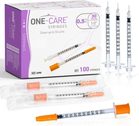ONE-CARE Syringe 0.5 ml/cc, 30G x 1/2’’ (12.7mm), Individually Wrapped, Orange Cap, 100 Syringes per Box in Saudi Arabia