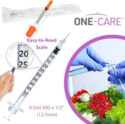 ONE-CARE Syringe 0.5 ml/cc, 30G x 1/2’’ (12.7mm), Individually Wrapped, Orange Cap, 100 Syringes per Box in Saudi Arabia