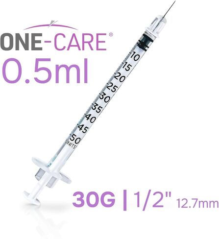 ONE-CARE Syringe 0.5 ml/cc, 30G x 1/2’’ (12.7mm), Individually Wrapped, Orange Cap, 100 Syringes per Box in Saudi Arabia