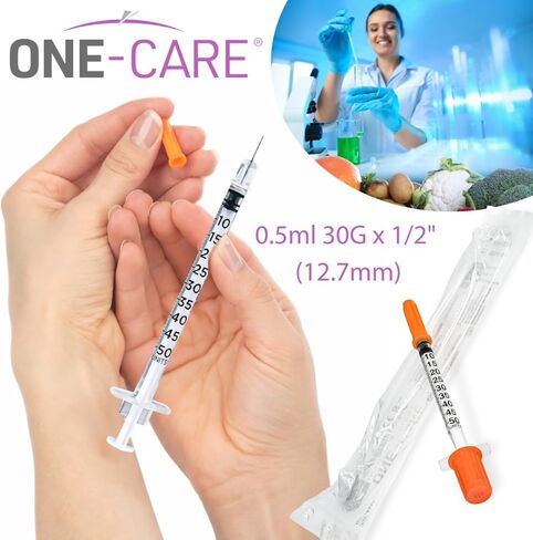 ONE-CARE Syringe 0.5 ml/cc, 30G x 1/2’’ (12.7mm), Individually Wrapped, Orange Cap, 100 Syringes per Box in Saudi Arabia