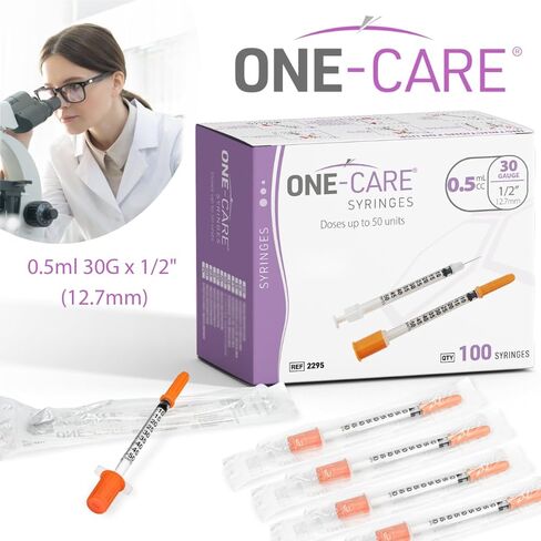 ONE-CARE Syringe 0.5 ml/cc, 30G x 1/2’’ (12.7mm), Individually Wrapped, Orange Cap, 100 Syringes per Box in Saudi Arabia