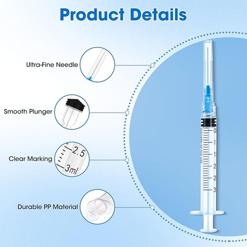 20 حزمة من المحاقن 3 مل بإبرة 23Ga 1 بوصة، حقنة قفل Luer 3cc للاستعمال مرة واحدة للمختبرات العلمية، مغلفة بشكل فردي، صندوق مكون من 20 قطعة in Kuwait