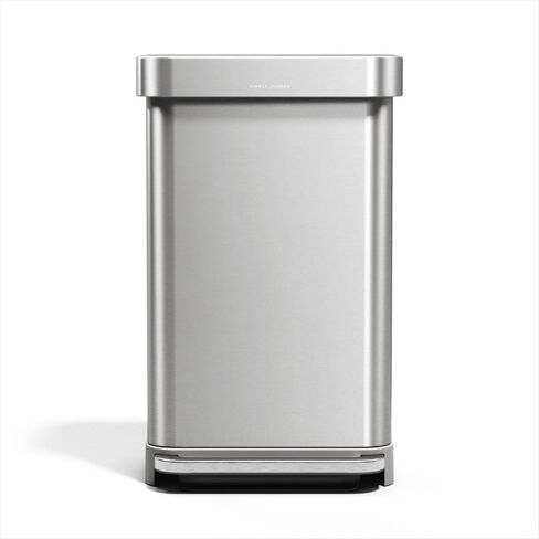 simplehuman 55 Liter Rectangular Kitchen Step Soft-Close Lid, White Stainless Steel Trash can in Kuwait