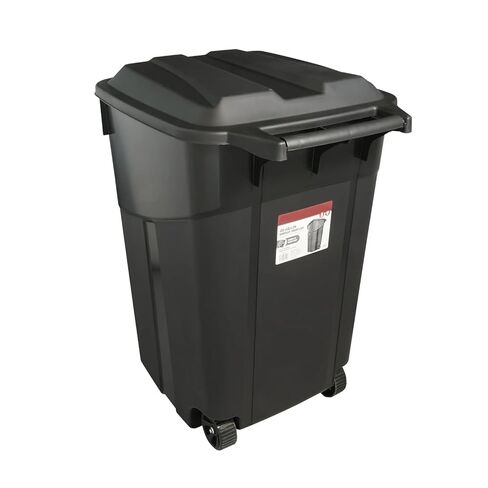 45-Gallon Wheeled Heavy-Duty Plastic Trash Can with Attached Click-Lock Lid, Black in Saudi Arabia