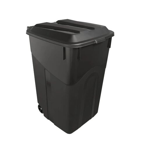 45-Gallon Wheeled Heavy-Duty Plastic Trash Can with Attached Click-Lock Lid, Black in Saudi Arabia