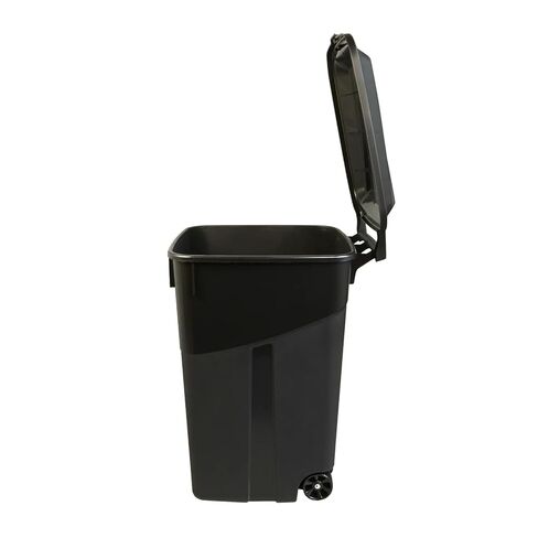 45-Gallon Wheeled Heavy-Duty Plastic Trash Can with Attached Click-Lock Lid, Black in Saudi Arabia