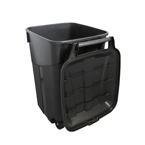 45-Gallon Wheeled Heavy-Duty Plastic Trash Can with Attached Click-Lock Lid, Black in Saudi Arabia