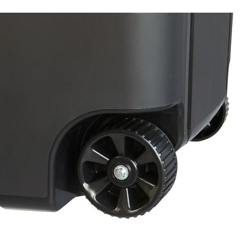 45-Gallon Wheeled Heavy-Duty Plastic Trash Can with Attached Click-Lock Lid, Black in Saudi Arabia
