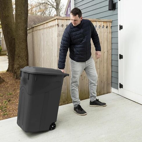 45-Gallon Wheeled Heavy-Duty Plastic Trash Can with Attached Click-Lock Lid, Black in Saudi Arabia