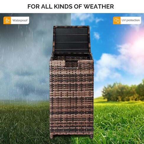 VINGLI 33 Gallon Outdoor Trash Can with Convenient Lid, Rattan Garbage Container with Side Hook, Weatherproof Patio Trash Can for Graden, Yard, Patio, Brown in Saudi Arabia