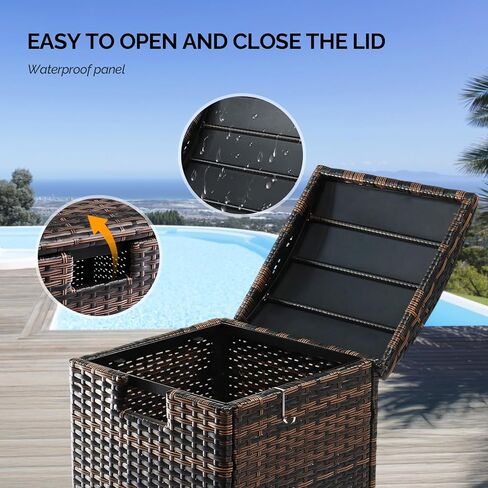VINGLI 33 Gallon Outdoor Trash Can with Convenient Lid, Rattan Garbage Container with Side Hook, Weatherproof Patio Trash Can for Graden, Yard, Patio, Brown in Saudi Arabia