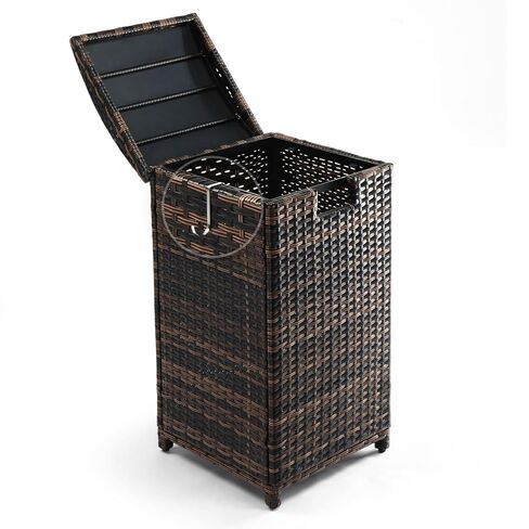 VINGLI 33 Gallon Outdoor Trash Can with Convenient Lid, Rattan Garbage Container with Side Hook, Weatherproof Patio Trash Can for Graden, Yard, Patio, Brown in Saudi Arabia