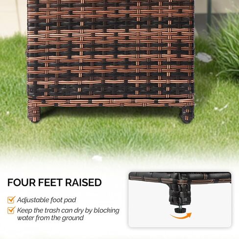 VINGLI 33 Gallon Outdoor Trash Can with Convenient Lid, Rattan Garbage Container with Side Hook, Weatherproof Patio Trash Can for Graden, Yard, Patio, Brown in Saudi Arabia