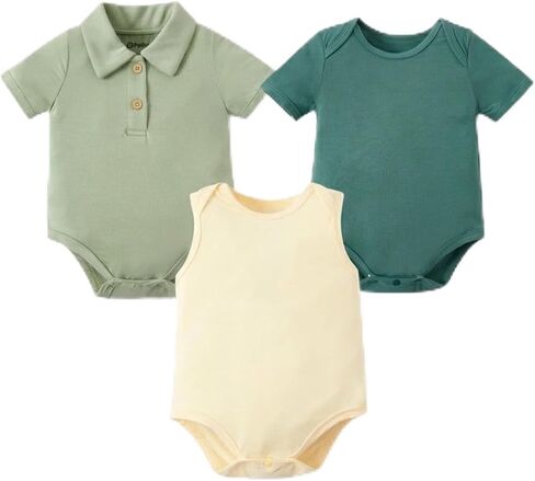 PATPAT Bamboo Viscose Snap Baby Boys Short Sleeve Bodysuits 3 Pack in Saudi Arabia
