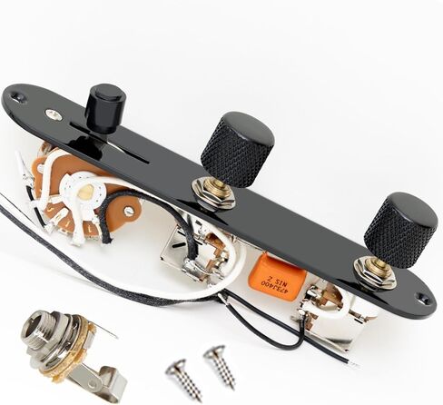 Prewired Harness Kit for Telecaster Tele Guitars, Loaded 9-Tone Series Parallel Wiring Control Plate, 250K Push Pull Potentiometers, 3-Way Pickup Blade Switch, .047uF Capacitor, Knurled Metal Knobs in Kuwait