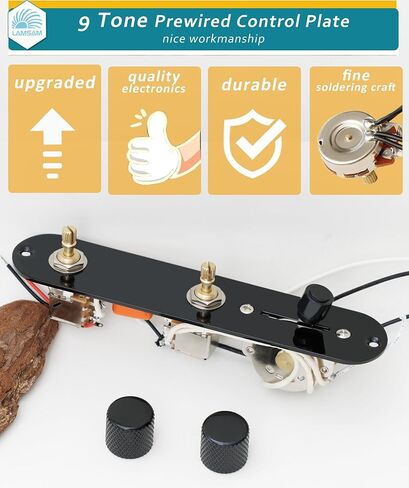 Prewired Harness Kit for Telecaster Tele Guitars, Loaded 9-Tone Series Parallel Wiring Control Plate, 250K Push Pull Potentiometers, 3-Way Pickup Blade Switch, .047uF Capacitor, Knurled Metal Knobs in Kuwait