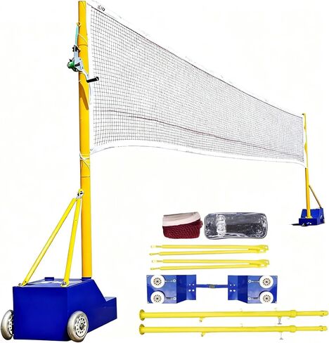 حامل أعمدة الكرة الطائرة المتنقلة مع شبكة الكرة الطائرة/شبكة كرة الريشة في الهواء الطلق، مجموعة مضارب كرة الريشة مع قاعدة 70 كجم على العجلات، ارتفاع قابل للتعديل in Kuwait