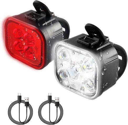 KunHe Bike Lights for Night Riding USB Rechargeable Bike Lights Front and Rear 8+12 Modes Bike Light Set Bicycle Lights Headlight and Taillight Easy to Install in Kuwait