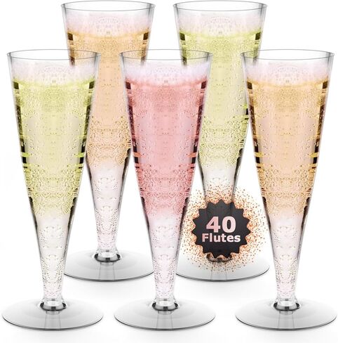 Plastic Champagne Flutes Disposable Wine Glasses - 40 Pack 4.5Oz Clear Mimosa Cocktail Cups Bulk for Wedding Women's Day Party Supplies Engagement Decor, Copas De Plastico Para Brindis in Saudi Arabia