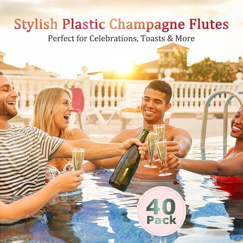 Plastic Champagne Flutes Disposable Wine Glasses - 40 Pack 4.5Oz Clear Mimosa Cocktail Cups Bulk for Wedding Women's Day Party Supplies Engagement Decor, Copas De Plastico Para Brindis in Saudi Arabia