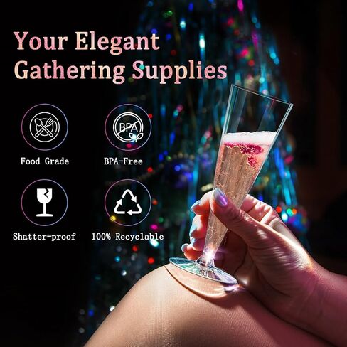 Plastic Champagne Flutes Disposable Wine Glasses - 40 Pack 4.5Oz Clear Mimosa Cocktail Cups Bulk for Wedding Women's Day Party Supplies Engagement Decor, Copas De Plastico Para Brindis in Saudi Arabia