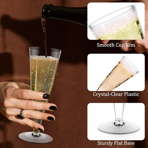 Plastic Champagne Flutes Disposable Wine Glasses - 40 Pack 4.5Oz Clear Mimosa Cocktail Cups Bulk for Wedding Women's Day Party Supplies Engagement Decor, Copas De Plastico Para Brindis in Saudi Arabia