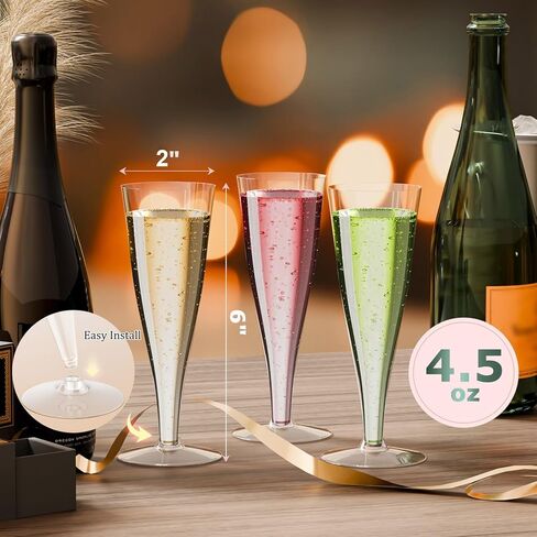 Plastic Champagne Flutes Disposable Wine Glasses - 40 Pack 4.5Oz Clear Mimosa Cocktail Cups Bulk for Wedding Women's Day Party Supplies Engagement Decor, Copas De Plastico Para Brindis in Saudi Arabia
