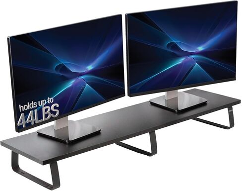 VIVO 39 inch Extra Long Monitor Stand, Wood & Steel Desktop Riser, Dual Screen, TV, Keyboard, Laptop, Ergonomic Desk and Tabletop Organizer, Black, STAND-V000DL in Kuwait