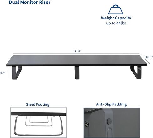 VIVO 39 inch Extra Long Monitor Stand, Wood & Steel Desktop Riser, Dual Screen, TV, Keyboard, Laptop, Ergonomic Desk and Tabletop Organizer, Black, STAND-V000DL in Kuwait