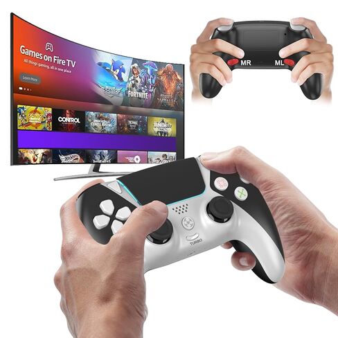 استبدال لوحدة التحكم Luna ، Multiplatform Gaming Mando للكمبيوتر/البخار/الهاتف/PS4/Amazon Games/Fire TV مع 2 مجاذيف وتوربو ، (بالأبيض والأسود) in Kuwait