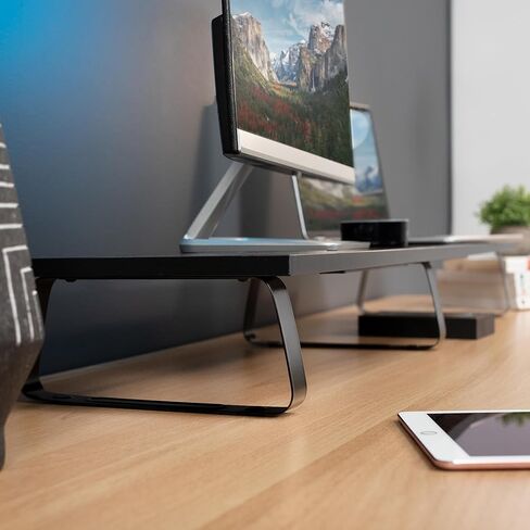 VIVO 39 inch Extra Long Monitor Stand, Wood & Steel Desktop Riser, Dual Screen, TV, Keyboard, Laptop, Ergonomic Desk and Tabletop Organizer, Black, STAND-V000DL in Kuwait