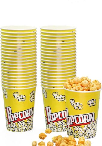 VIKEER 46 Oz Popcorn Cups (40 Pack) Grease Resistant Popcorn Buckets Small Popcorn Bowl Popcorn Holders for Family Movie Night, Theme Party, Thanksgiving, Christmas, Birthday Party in Kuwait