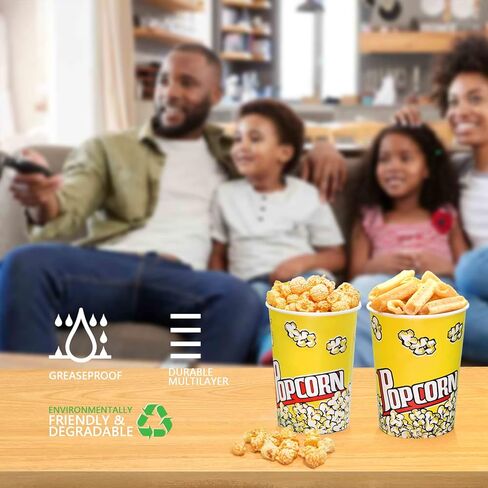 VIKEER 46 Oz Popcorn Cups (40 Pack) Grease Resistant Popcorn Buckets Small Popcorn Bowl Popcorn Holders for Family Movie Night, Theme Party, Thanksgiving, Christmas, Birthday Party in Kuwait
