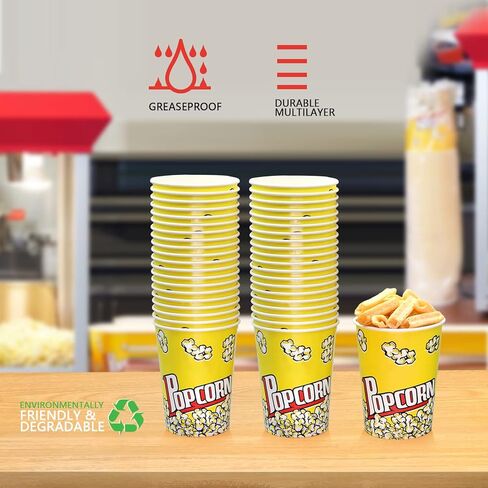 VIKEER 46 Oz Popcorn Cups (40 Pack) Grease Resistant Popcorn Buckets Small Popcorn Bowl Popcorn Holders for Family Movie Night, Theme Party, Thanksgiving, Christmas, Birthday Party in Kuwait