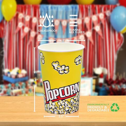 VIKEER 46 Oz Popcorn Cups (40 Pack) Grease Resistant Popcorn Buckets Small Popcorn Bowl Popcorn Holders for Family Movie Night, Theme Party, Thanksgiving, Christmas, Birthday Party in Kuwait