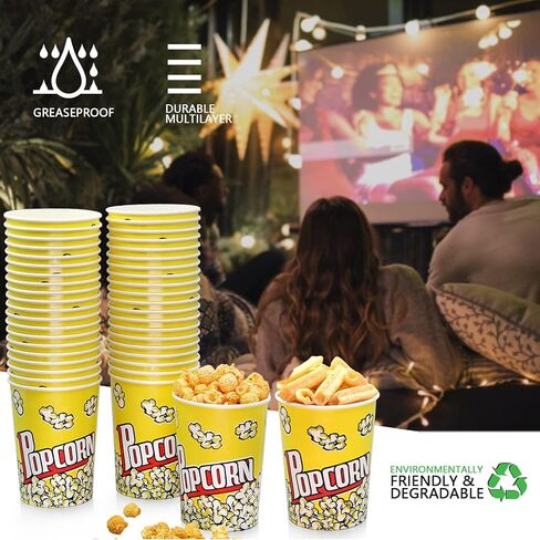 VIKEER 46 Oz Popcorn Cups (40 Pack) Grease Resistant Popcorn Buckets Small Popcorn Bowl Popcorn Holders for Family Movie Night, Theme Party, Thanksgiving, Christmas, Birthday Party in Kuwait
