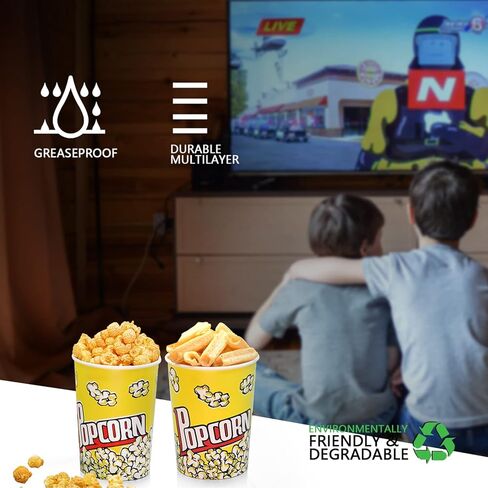 VIKEER 46 Oz Popcorn Cups (40 Pack) Grease Resistant Popcorn Buckets Small Popcorn Bowl Popcorn Holders for Family Movie Night, Theme Party, Thanksgiving, Christmas, Birthday Party in Kuwait