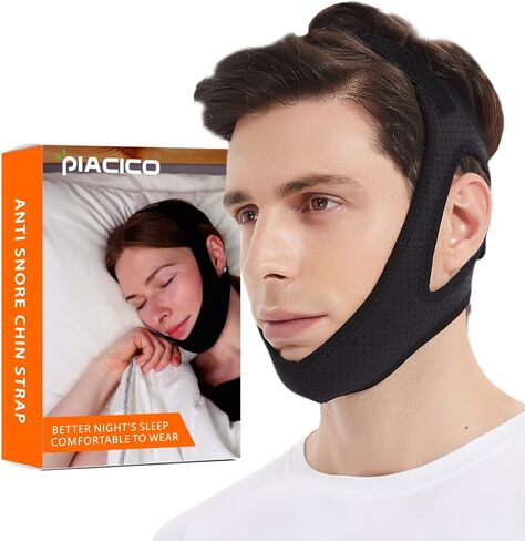 حزام الذقن لمستخدمي Cpap - حزام ذقن قابل للتعديل للشخير، قناع الوجه ضمادة تبقي الفم مغلقًا - نوم مريح صديق للبشرة للرجال والنساء (أسود) in Kuwait