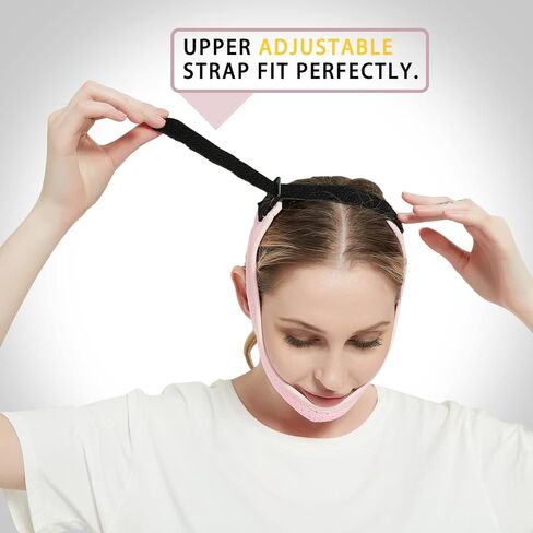 حزام الذقن لمستخدمي Cpap - حزام ذقن قابل للتعديل للشخير، قناع الوجه ضمادة تبقي الفم مغلقًا - نوم مريح صديق للبشرة للرجال والنساء (أسود) in Kuwait