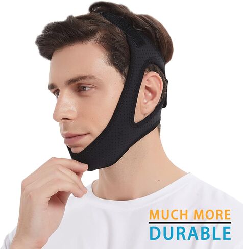 حزام الذقن لمستخدمي Cpap - حزام ذقن قابل للتعديل للشخير، قناع الوجه ضمادة تبقي الفم مغلقًا - نوم مريح صديق للبشرة للرجال والنساء (أسود) in Kuwait