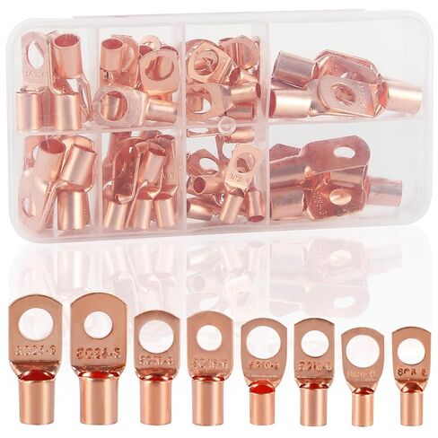 60PCS Copper Wire Lugs AWG 4 6 8 10 12 with Heat Shrink Set, Battery Cable Ends Ring Terminals Connectors Tubing Assortment Kit in Saudi Arabia