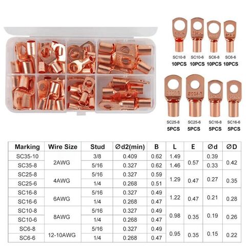 60PCS Copper Wire Lugs AWG 4 6 8 10 12 with Heat Shrink Set, Battery Cable Ends Ring Terminals Connectors Tubing Assortment Kit in Saudi Arabia