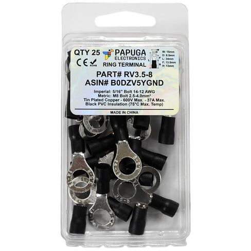 PAPUGA 25PCS 14-12 AWG (35 mm2) 5/16" Ring Terminal Insulated Crimp Connector 37A 600V CE Industrial Terminal High Current Connector, Solar & Inverter in Saudi Arabia
