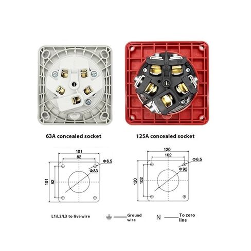 IP67 غير انفجار 3-core 4-core 5-hole لرسو السفن ذكر وأنثى مقبس طيران صناعي مقاوم للماء 63 / 125A (مقبس مخفي، 63A-5P) in Kuwait