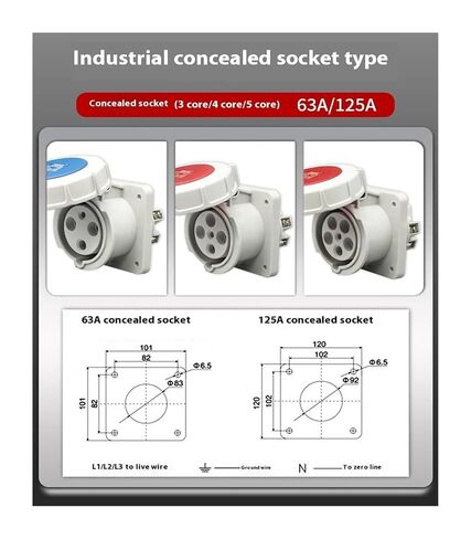 IP67 غير انفجار 3-core 4-core 5-hole لرسو السفن ذكر وأنثى مقبس طيران صناعي مقاوم للماء 63 / 125A (مقبس مخفي، 63A-5P) in Kuwait