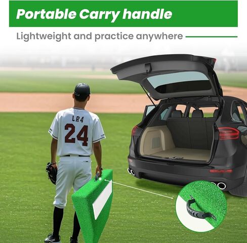 تل النبيذ ، أباريق قابلة للطي تل 34 '× 30' × 4 'مع المطاط الملعب ، والعشب المضاد للفرقة والمقابض الحمل ، وأباريق خشبية محمولة لتدريب الكرة اللينة البيسبول in Kuwait