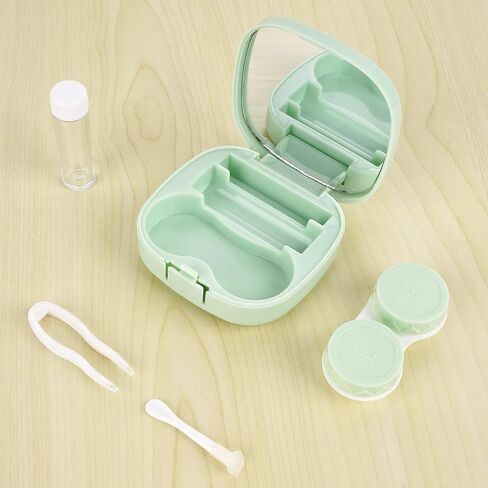 2 Pack Contact Lens Case with Manual Cleaner, Portable Travel Contact Cases Kit with Mirror for Daily & Outdoor Use, Includes Solution Bottle Tweezers Cleaning Tool (Yellow & Green) in Kuwait
