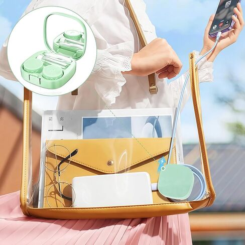 2 Pack Contact Lens Case with Manual Cleaner, Portable Travel Contact Cases Kit with Mirror for Daily & Outdoor Use, Includes Solution Bottle Tweezers Cleaning Tool (Yellow & Green) in Kuwait